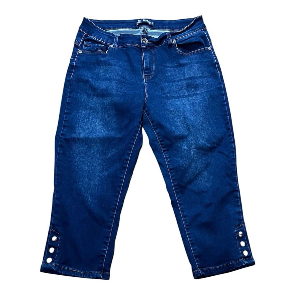 SANDPIPER Women’s Size 16W Blue Denim Capri Jeans Studded Cuff Cropped Pants